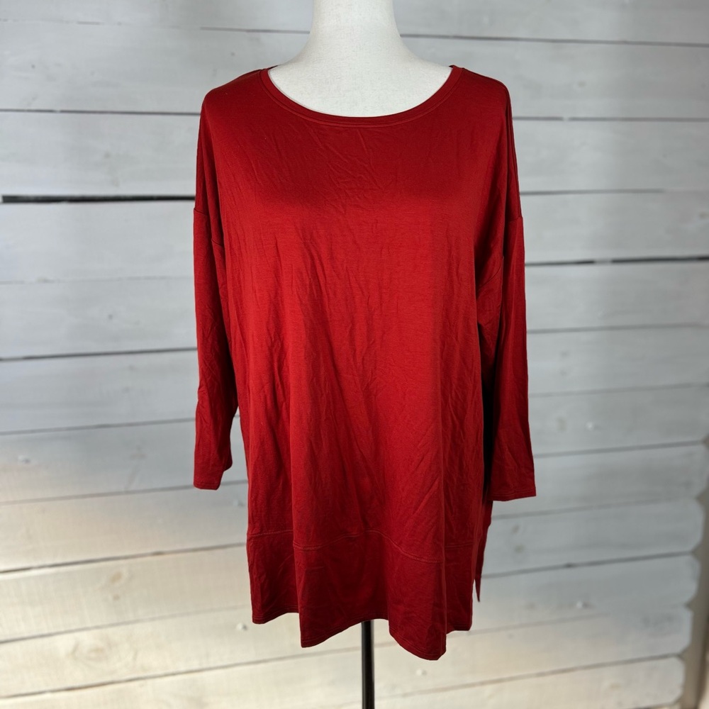 Eileen Fisher Rich Red Long Sleeve Top nwt